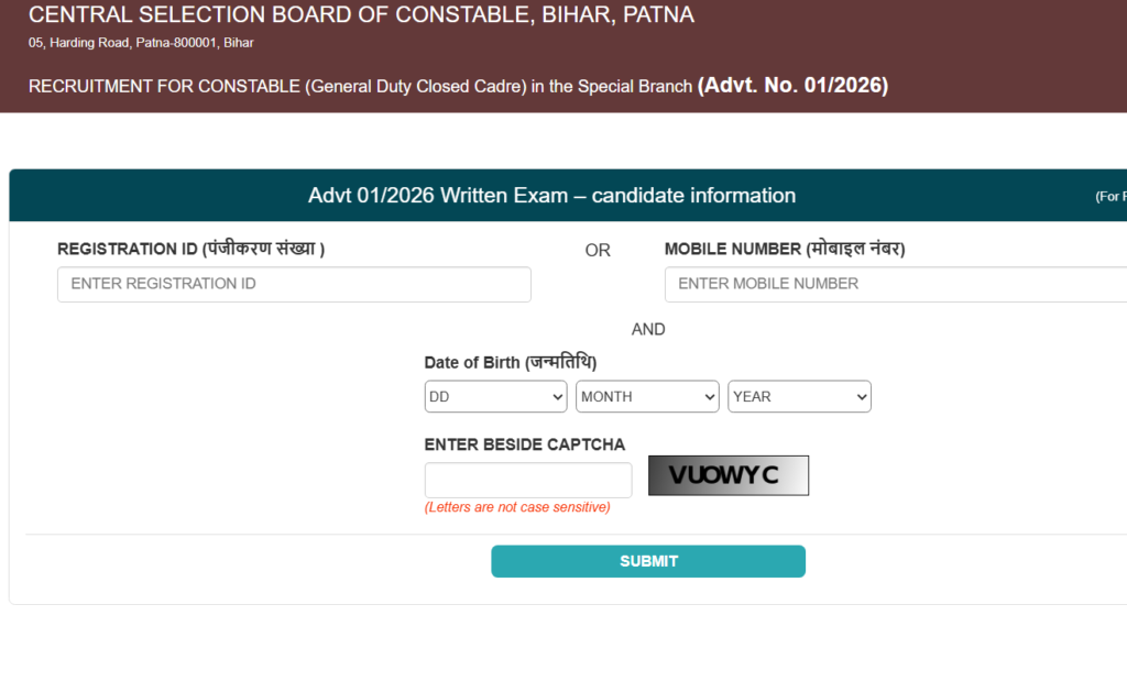 BPSSC SI Prohibition Admit Card 2026