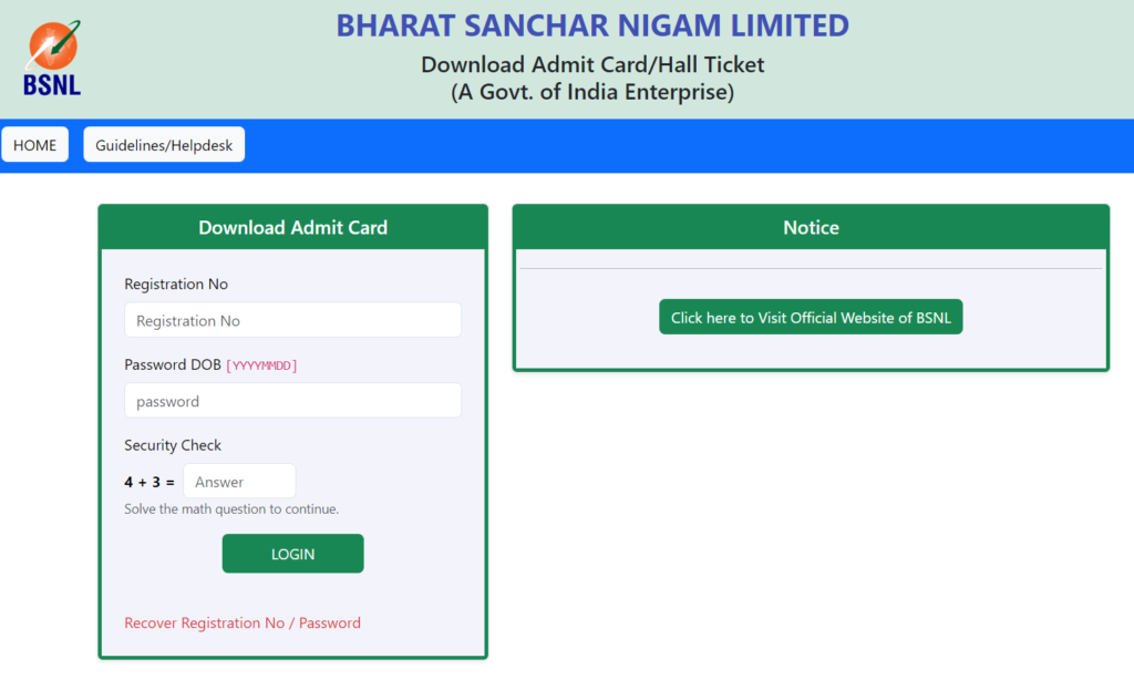BSNL Senior Executive Trainee (SET) Admit Card 2026