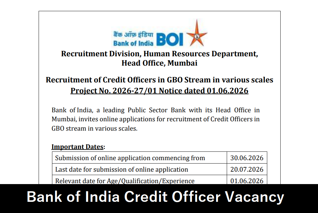 Bank of India Credit Officer Recruitment 2026