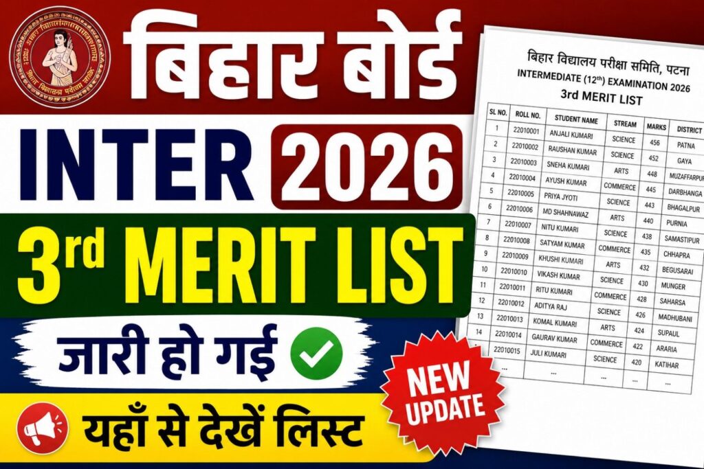 Bihar Board Inter 3rd Merit List 2026