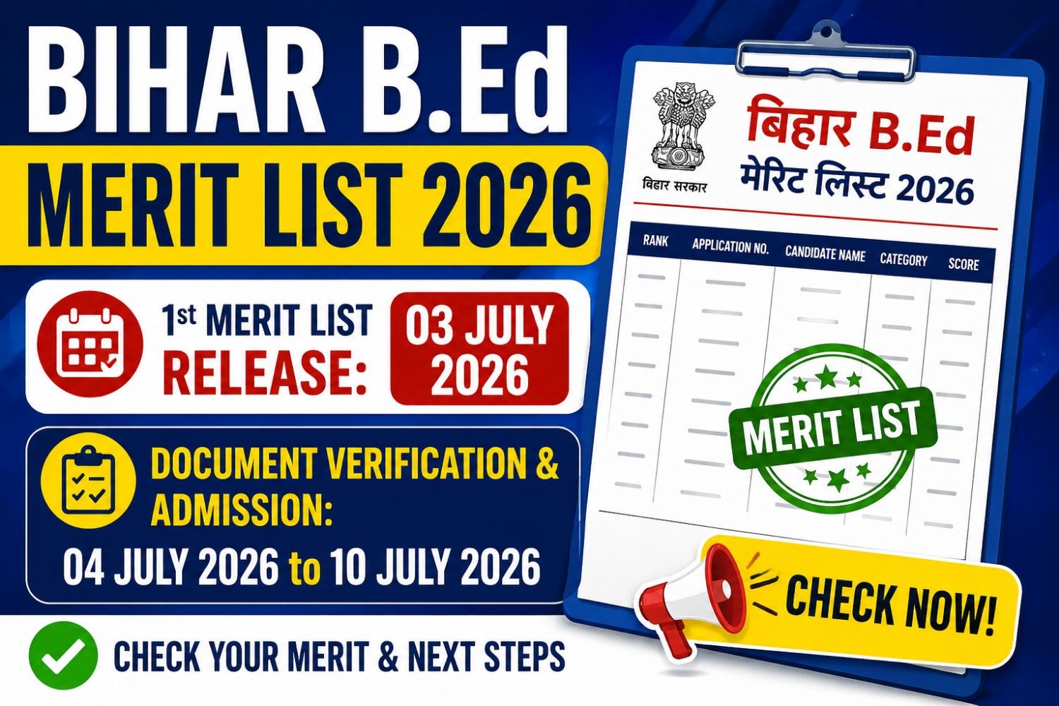 Bihar B.Ed Merit List 2026