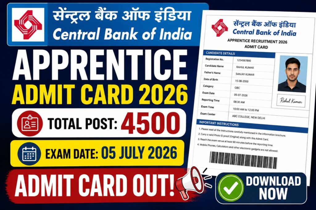 Central Bank of India Apprentice Admit Card 2026