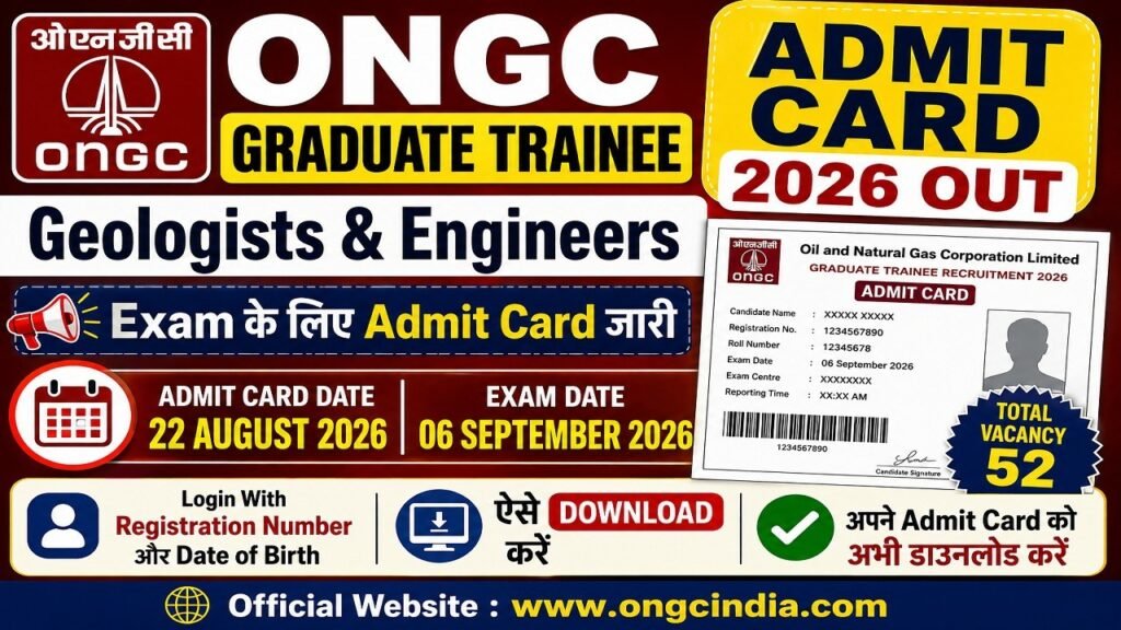 ONGC Graduate Trainee Admit Card 2026