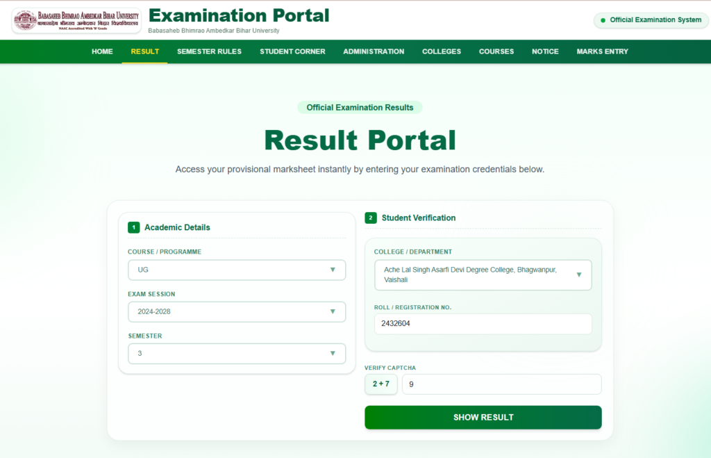 BRABU UG 3rd Semester Result 2026